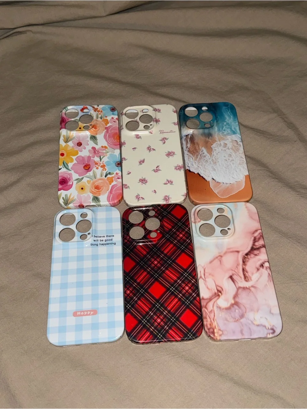 iPhone 15 Pro Max Hard Glossy Cases Bundle 6 iPhone Floral Plaid Beach and more
